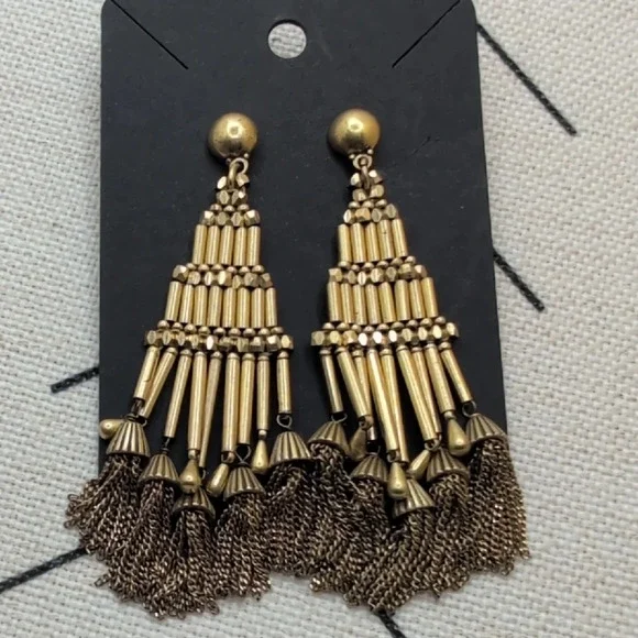 J. Crew Gold Chandelier Earrings with Tassel Fringe - Picture 4 of 5